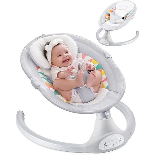 LAREX Baby Swing for Infants, Electric Baby Swings for Newborns Portable Babies Swing with 5 Speeds, Bluetooth Music, Remote Control, Grey