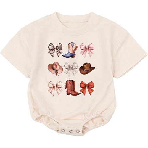 Cowboy Baby & Cowgirl Baby Romper – Coquette Western Style with Boots & Bows Romper, Gift For Baby Girls 6-12 months, 12-18 months
