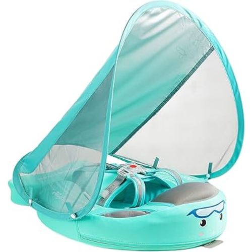 Mambobaby Float Add Tail Newest Baby Swim Float with Canopy, Non-Inflatable Solid Baby Float, Upgrade Soft Skin-Friendly Fabric Material Infant Swim Float (Special Edition Green)