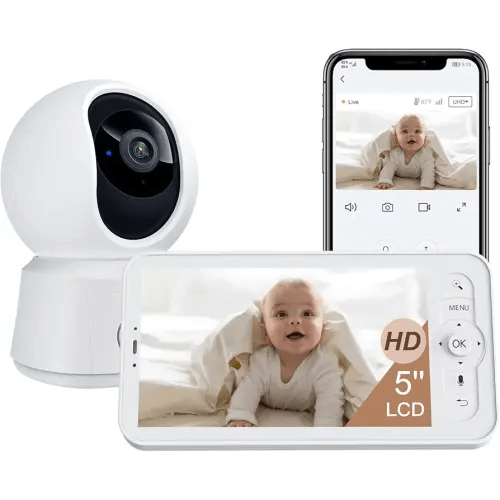ARENTI WiFi Baby Camera Monitor B2 Kit 2025 Upgraded, 5-inch Wireless Display, Smartphone App, Encrypted Connection, Lullaby, Super Night Vision, Auto Tracking, Temp Sensor, Support Local Storage