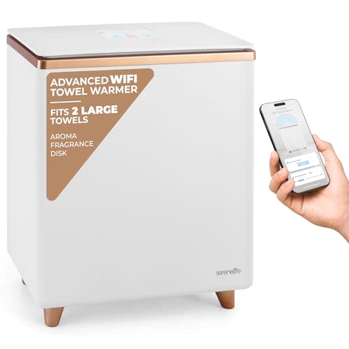 SereneLife WIFI Luxury Rectangle Towel Warmer - Spa & Bathroom Heater with Custom Fragrance, Auto Shut-Off, Fits 2 large Towels, Blankets, Bathrobes, PJ's - Perfect Gift for Him & Her (Rose Gold)