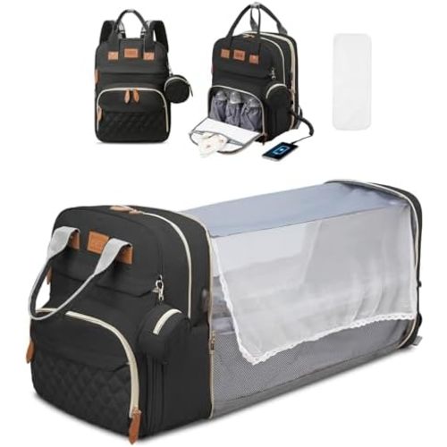 Diaper Bag Backpack-Baby Diaper Bag with Changing Station-Black, Large