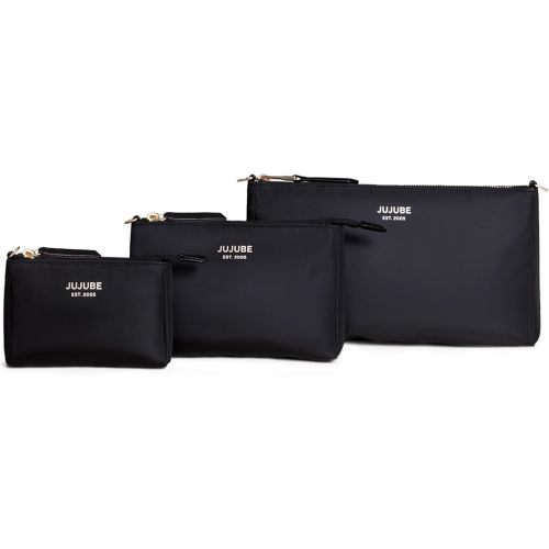 JuJuBe New 3-Piece Pouch Set, Diaper Bag Organizing Pouches, Convertible to Small Purse with Crossbody Strap, Zipper Cosmetic or Makeup Pouch, Large, Medium, and Small, Black, Mother's Day Gift