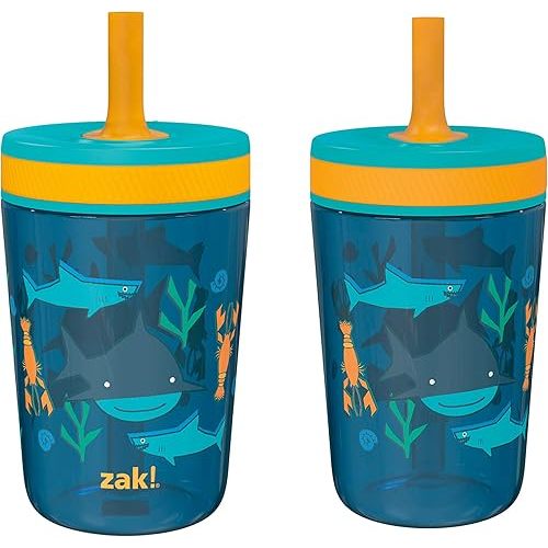 Zak Designs Kelso 15 oz Tumbler Set, (Underwater) Non-BPA Leak-Proof Screw-On Lid with Straw Made of Durable Plastic and Silicone, Perfect Baby Cup Bundle for Kids (2pc Set)