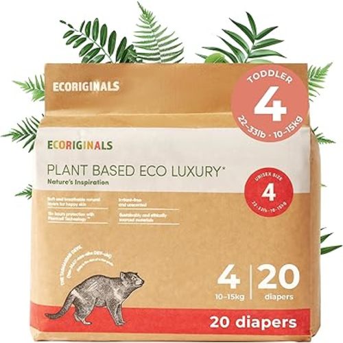 20 Eco Toddler Diapers - Baby Diapers with 100% Plant-Based Layers, Disposable & Hypoallergenic Baby Essentials for Kids - Secure Fit Size 4 Diapers (22-33 lbs), 1 Pack