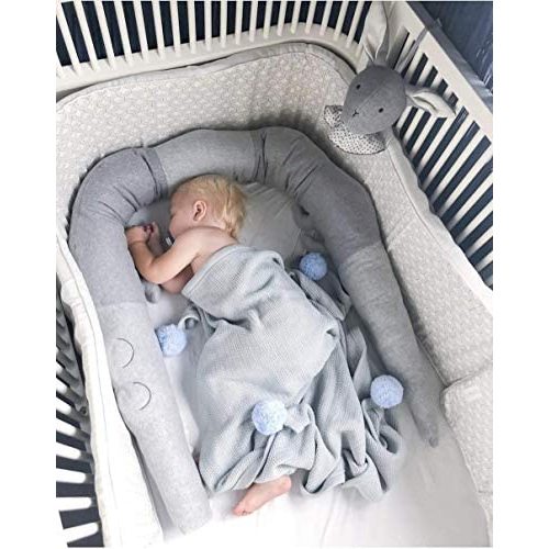 Baby Crib Bed Bumper Pillows for Baby Kids Boys Girls Toddler,Breathable Newborn Infant Cradle Cot Rails Alligator Pads Decor Protector Baby-Crib-Bumper(Grey) - grey