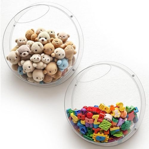 2 Pack Acrylic Wall Toy Storage,Clear Hanging Toy Dispenser with Back Panel Hanging Holder,exquisite Acrylic Wall Organizer for Blocks, Snacks, Cars,Home Organization and Storage