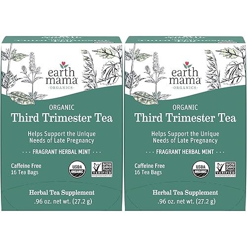 Earth Mama Organic Third Trimester Tea Bags | 100% USDA Organic Herbal Tea for Late Pregnancy Comfort + Childbirth Preparation, 16 Teabags Per Box (2-Pack)