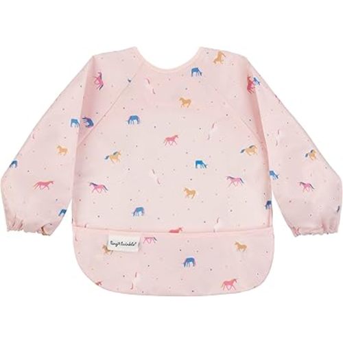 Tiny Twinkle Mess Proof Baby Bib|Waterproof Smock Bib for Eating,Machine Washable Full Sleeve with Pocket(Unicorn Confetti, Small 6-24 Months)