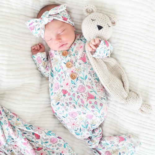 Paris Petals Newborn Baby Knot Gown & Hat Set
