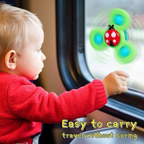 NARRIO Travel Toys , Suction Cup Spinner Infant Baby Toys 12-18 Months, First Easter Birthday Gifts Girl Toys, Spinning Top Sensory Toys for Toddlers Age 1-3 Year Old Boy - Bell