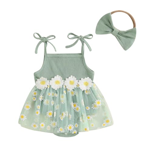 ITFABS Baby Girl Clothes Daisy Ribbed Bodysuit Sleeveless Romper Dress Summer Outfit for Girls Newborn 3 6 9 12 18 Months