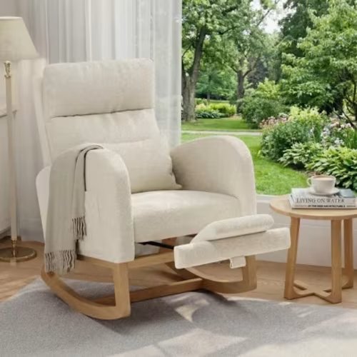 Rocking Chair with Side Pockets, Corduroy Glider Nursery Chair with Pillow, Accent Armchair for Living Room & Bedroom