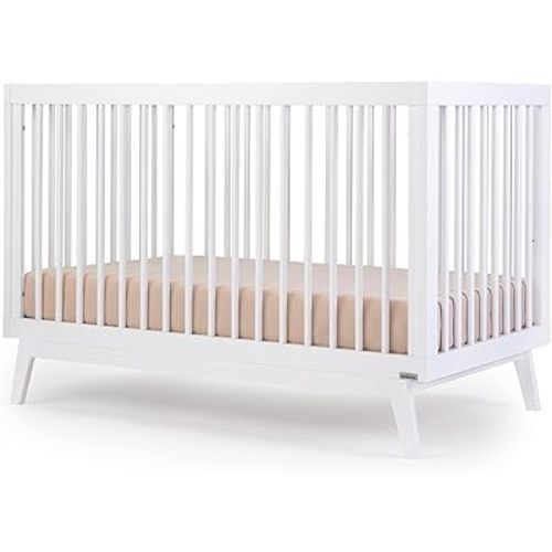dadada Baby Soho 3-in-1 Convertible Crib to Toddler Bed – Wooden Crib Made in Italy, GREENGUARD Gold Certified Small Baby Crib – Baby-Safe Finish, Modern Design (White)