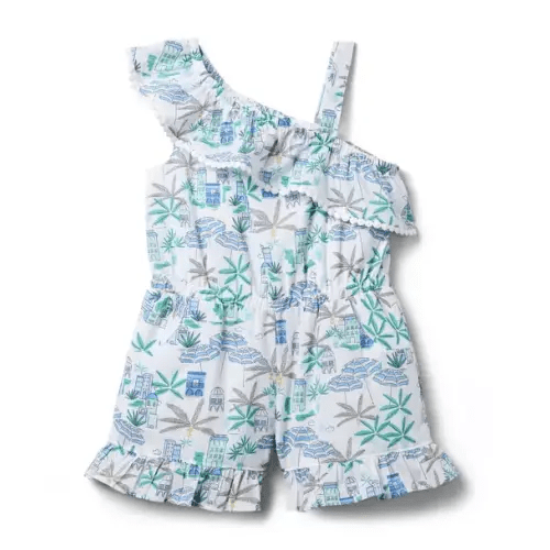 Girl White Coastal Getaway Coastal Getaway Ruffle Shoulder Romper by Janie and Jack