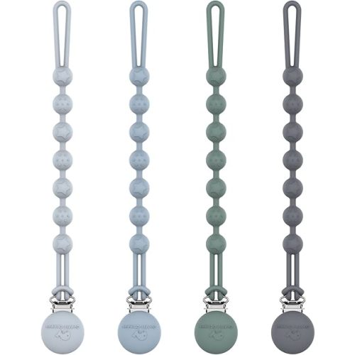 Cuddle Campus Silicone Pacifier Clip Holder with One Piece Design,Soft Flexible Binky Clips with Texture for Baby Boy and Girl Pack of 4 (6m+)