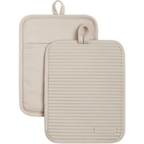KitchenAid Ribbed Soft Silicone Water Resistant Pot Holder Set, Milkshake , 2 Piece Set, 7"x9"