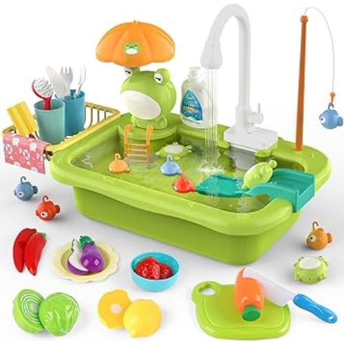 Amazon.com: Dreamon Play Sink Toy with Running Water, Kids Play Kitchen Accessories with Automatic Water Circulation, Pool Floating Fishing Game, Toddler Kitchen Playset for Boys and Girls : Toys & Games