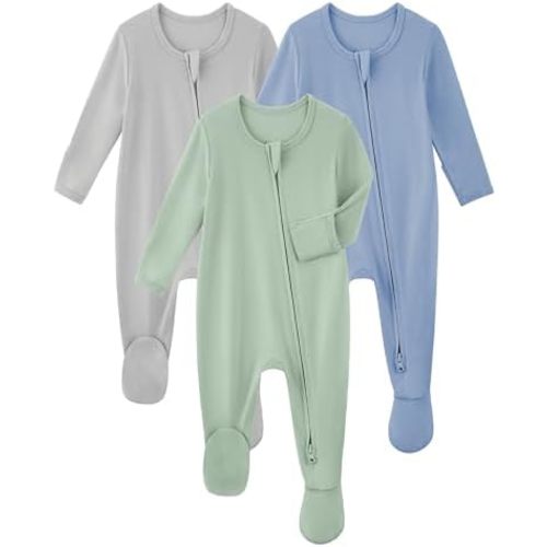 Yoofoss Rayon Made From Bamboo Baby Pajamas 3pcs Newborn Sleepers For Boy Girl Clothes,Green&grey&blue