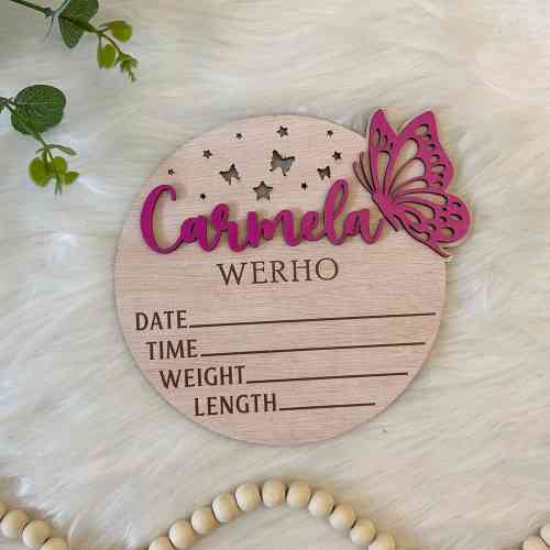 Custom Baby Girl Announcement Sign with Birth Stats, Birth Stat Sign With Butterfly, Baby Name Reveal, Baby Name Sign, Sign For Hospital