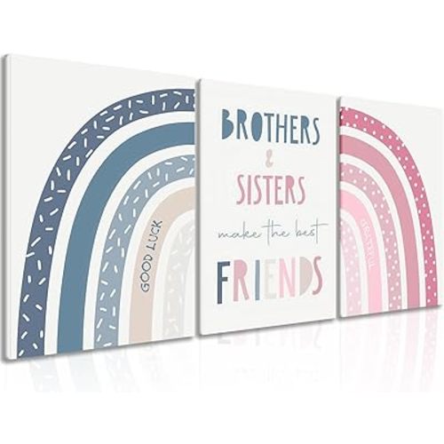3Pcs Rainbow Wall Art Poster Prints Personalized Rainbow Theme Room Decor Pictures Boys Girls Bedroom Kids Room Wall Decor Pink and Blue Canvas 12x16 Inch Unframed