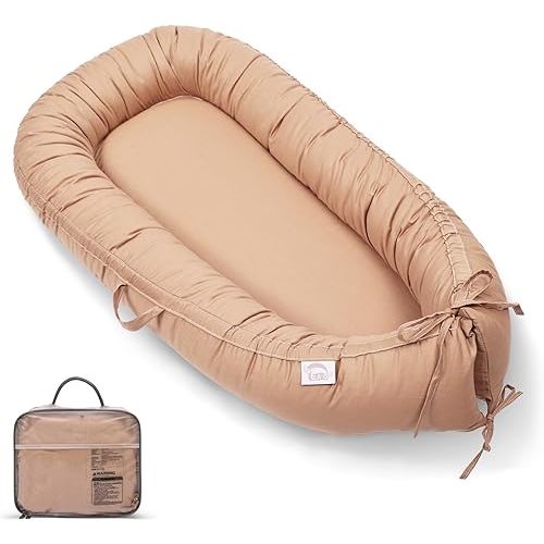 EAQ Baby Lounger, Snuggle Me Lounger, Portable Baby Nest Breathable & Soft, 100% Cotton Baby Lounger Pillow, Safe Baby Bassinet for Co-Sleeping, Nursery, Travel, Playtime