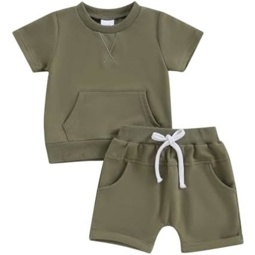 Ledy Champswiin Baby Boy Girl Summer Outfits Toddler Solid Color Clothes Pocket Shorts and Top Set