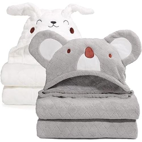 Toddler Bath Towel Hooded Kids Towels Baby Bath Towels for Boy Girl 0-5 Year, 2-Pack Thick Absorbent Toddler Towels with Hood Kids Bath Towel, Large 50''x32'' Baby Hooded Towel for Kids