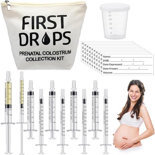 Geiserailie 100 Set Colostrum Collector Kit Include 100 1ml /3ml Sterile Sealed Breast Milk Collector No Needle Colostrum Syringes 100 Stickers 1 Measuring Cup Collection 1 White Canvas Bag
