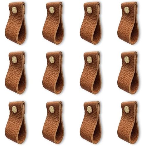 Hiili & Kaala Leather Dresser Knobs, 12 Pack , Upgrade The Look of Furniture, Perfect Replacement of Metal Soft Drawer Cabinet Knobs (Brown)