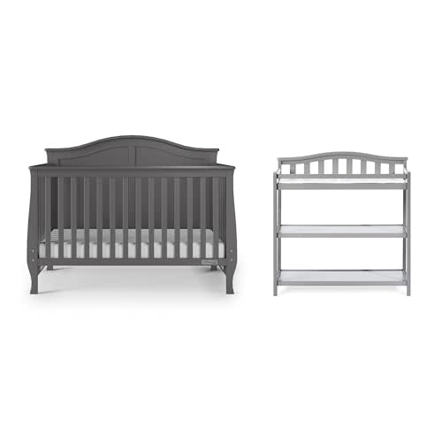 Child Craft Camden Crib and Changing Table Nursery Set, 2-Piece, Includes 4-in-1 Convertible Crib and Changing Table, Grows with Your Baby (Cool Gray)