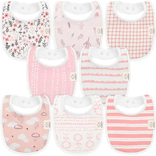 8-Pack Organic Baby Bibs for Boys, Girls - Soft Cotton Drooling and Teething Baby Bibs, Baby Girl Bibs, Baby Boy Bibs, Baby Drool Bibs for Baby Girl, Boy, Newborn Infant Bibs (Sweet Charm)