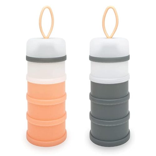 Baby Formula Dispenser, Formula Container, Portable Milk Powder Dispenser Container, Baby Feeding Travel Storage Container, Non-Spill Stackable Baby Snack Storage Container, BPA Free, 2 Packs - Grey & Orange(T)