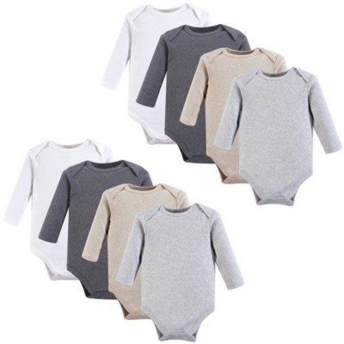 Hudson Baby Cotton Long-Sleeve Bodysuits 8pk, Heather Gray, Size: 0-3 months