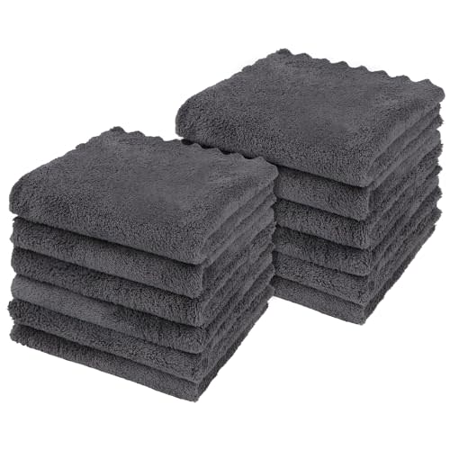 Orighty Ultra Soft Washcloths 12 Pack, Premium Microfiber Towel Sets 12x12 inches, Absorbent and Quick Drying Coral Velvet Washcloth, Multi-Purpose Wash Cloths for Bathroom, Hotel, and Gym (Grey)