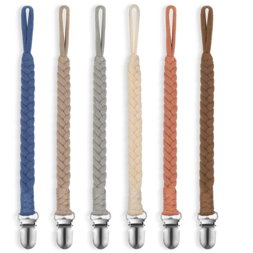 Pacifier Clip for Boys and Girls, 6 Pack Baby Pacifier Holder Leash 100% Handmade Braided Fits All Pacifiers & Teething Toys Modern Unisex Baby Gift