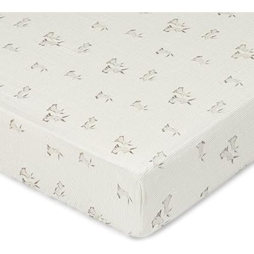 Crane Baby 100% Organic Cotton Gender Neutral Animal Nursery Bedding, Fitted Sheet, Soft Breathable GOTS Certified Cotton, Bunny Crib Sheet