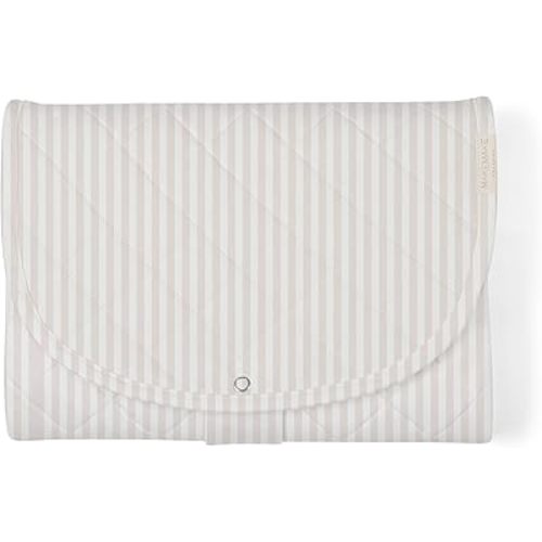 Makemake Organics Organic Portable Changing Pad GOTS Certified Organic Cotton Fill Portable Diaper Changing Mat Diaper Clutch Changing Station Kit Compact Travel Pad (33"x34", Beige Stripes)
