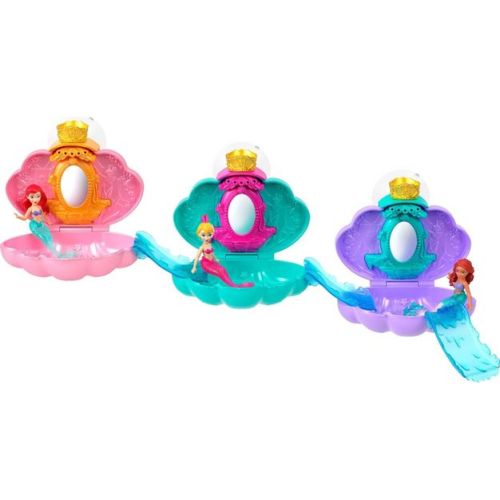 Disney Princess Mermaid Bath Reveal Small Dolls, Surprise Shell Playsets with Slide Accessories
