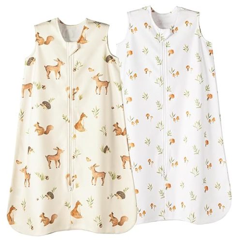 david's kids Micro Fleece Baby Sleep Sack 6-12 Months, Warm Baby Wearable Blankets with 2-Way Zipper, 2 Pack Sleeping Bags for Infant Newborn Boys Girls Neutral, Medium Size, Forest/Woodland Animals