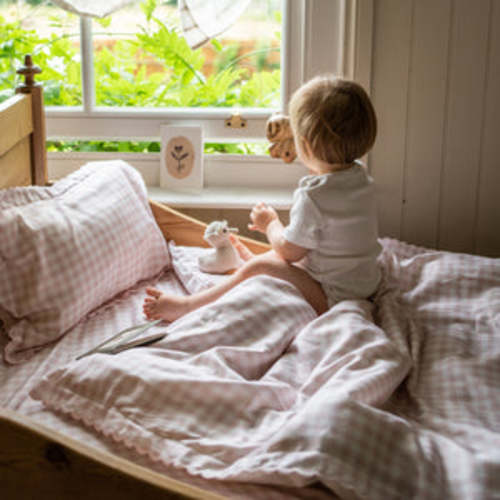 Picnic Gingham Baby Duvet - Beige | Gooselings