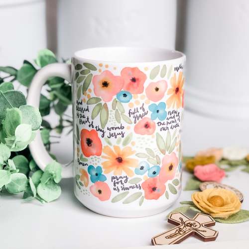 Floral Watercolor Hail Mary Mug – The Little Rose Shop