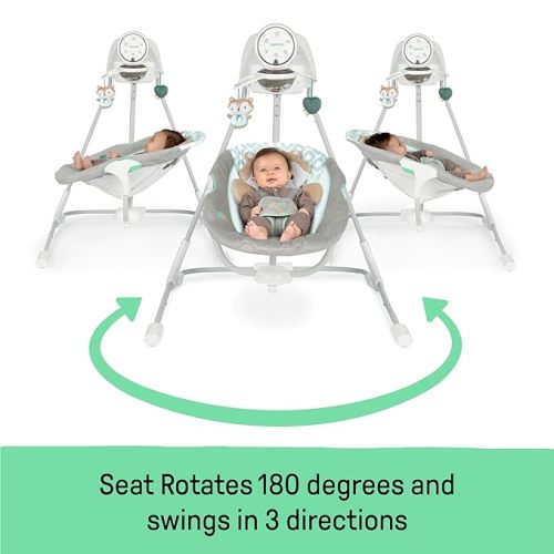 Ingenuity InLighten 5-Speed Baby Swing - Swivel Infant Seat, 5 Point Safety Harness, Nature Sounds, Lights - Kitt Fox