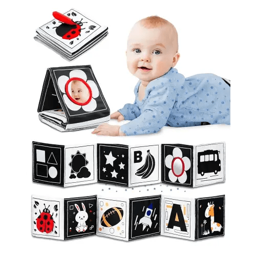 Infinno High Contrast Baby Toys for Newborn, Tummy Time Mirror Black and White Toys for 0-6 Months, Visual Sensory for Infant 0-3-6 Months, Newborn Baby Registry Essential Stuffers