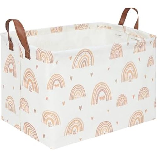 Boho Rainbow Baskets Rectangular,girl basket,Waterproof foldable canvas laundry basket,Nursery hamper,Room Decor,Shelf Basket(Rainbows)
