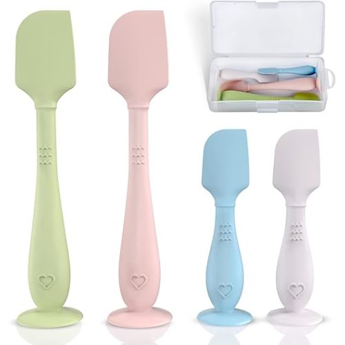 4-Pack Baby Diaper Cream Spatula with a Travel Storage Box, Soft Butt Spatula Baby, Diaper Spatula, Butt Paste Spatula