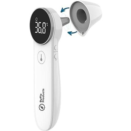 ByFloProducts, Ear and Forehead Thermometer, Thermometer Adult and Baby, Forehead Digital Thermometer, Infrared Touchless Temperature Thermometer Gun, Temperature Memory and Fever Alarm, Easy to Use
