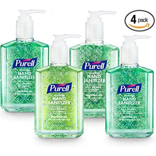 Purell Advanced Hand Sanitizer Soothing Gel, Fresh scent, with Aloe and Vitamin E , 8 Fl Oz Pump Bottle (Pack of 4)