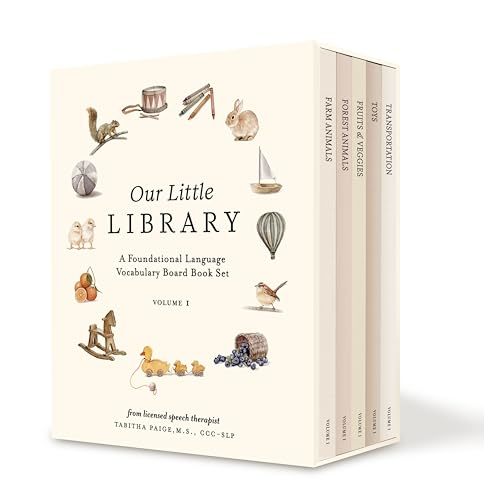 Our Little Library: A Foundational Language Vocabulary Board Book Set for Babies, Including Farm Animals, Forest Animals, Fruits and Veggies, Toys, and Transportation (Our Little Adventures Series)