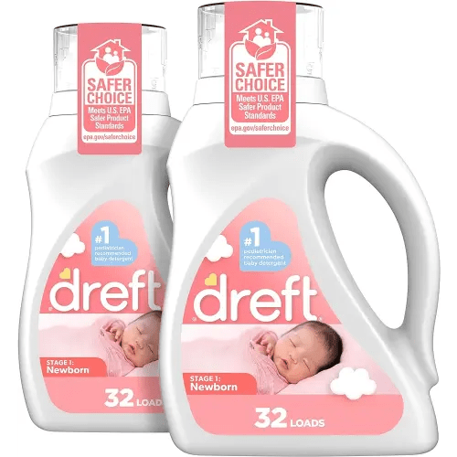 Dreft Newborn Baby Liquid Laundry Detergent, Gentle on Sensitive Skin, HE Compatible, 2 pack, 32 loads each